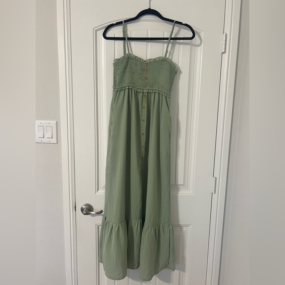 Dokotoo Green Smocked Maxi Dress